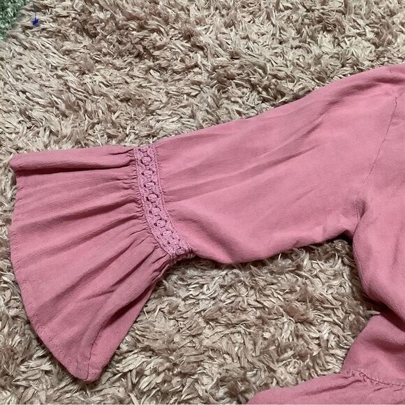 DMonas Pink Bohemian Hippie Cropped Ruffle Peasant Blouse Size Medium - Picture 9 of 11